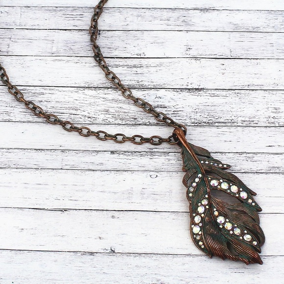 Jewelry - Iridescent Crystal Accented Feather Necklace